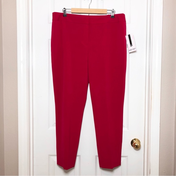 Nine West Waist Band Skinny Leg Crimson Red Versatile Stretch Pants Trousers 14 - Picture 2 of 15